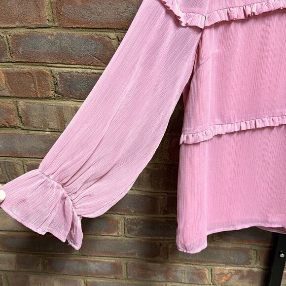 En Elly Women’s Mauve Sheer Sleeve Ruffle Blouse Size Large - Picture 2 of 6